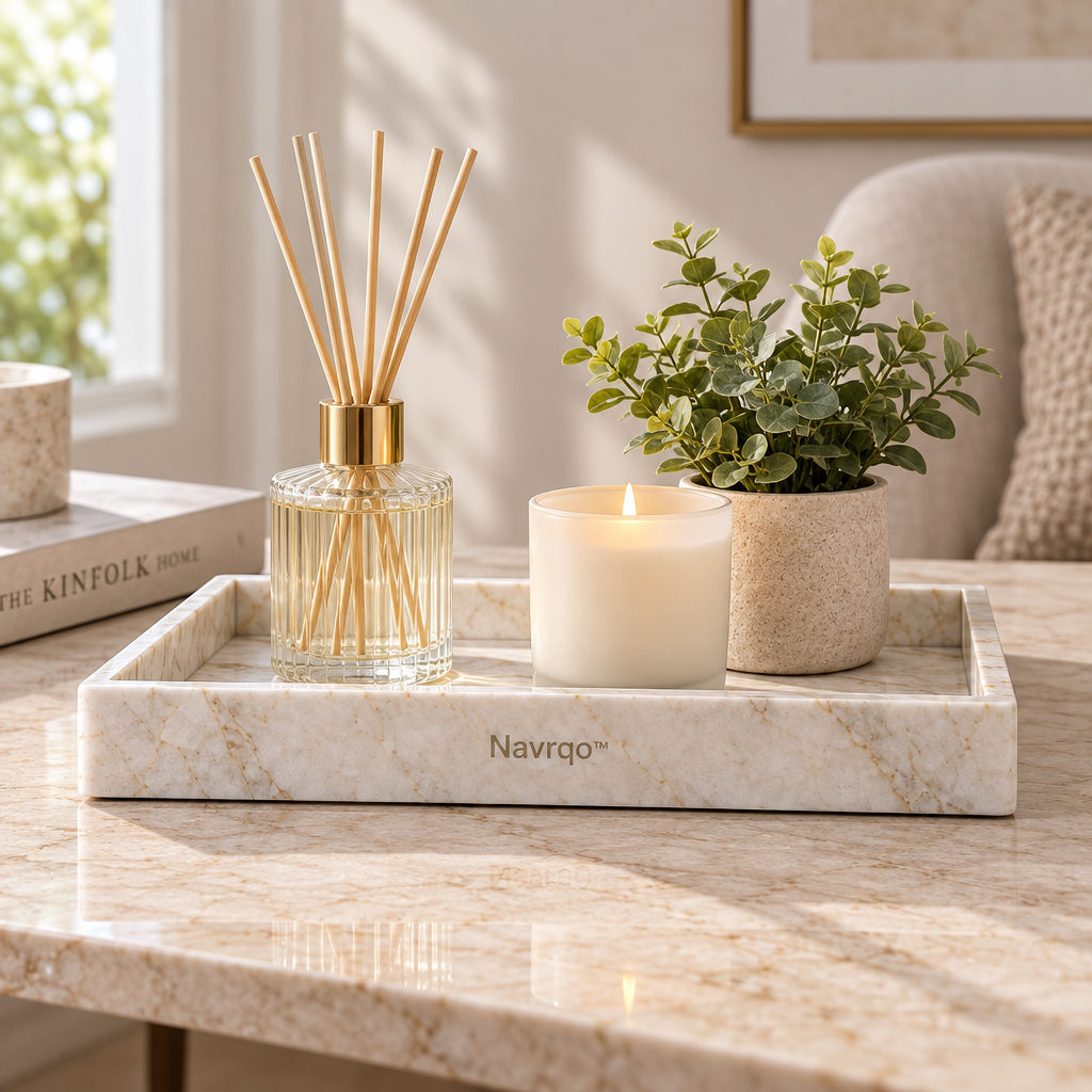 Navrqo™ Marble-Pattern Desktop Decorative Tray main image 02